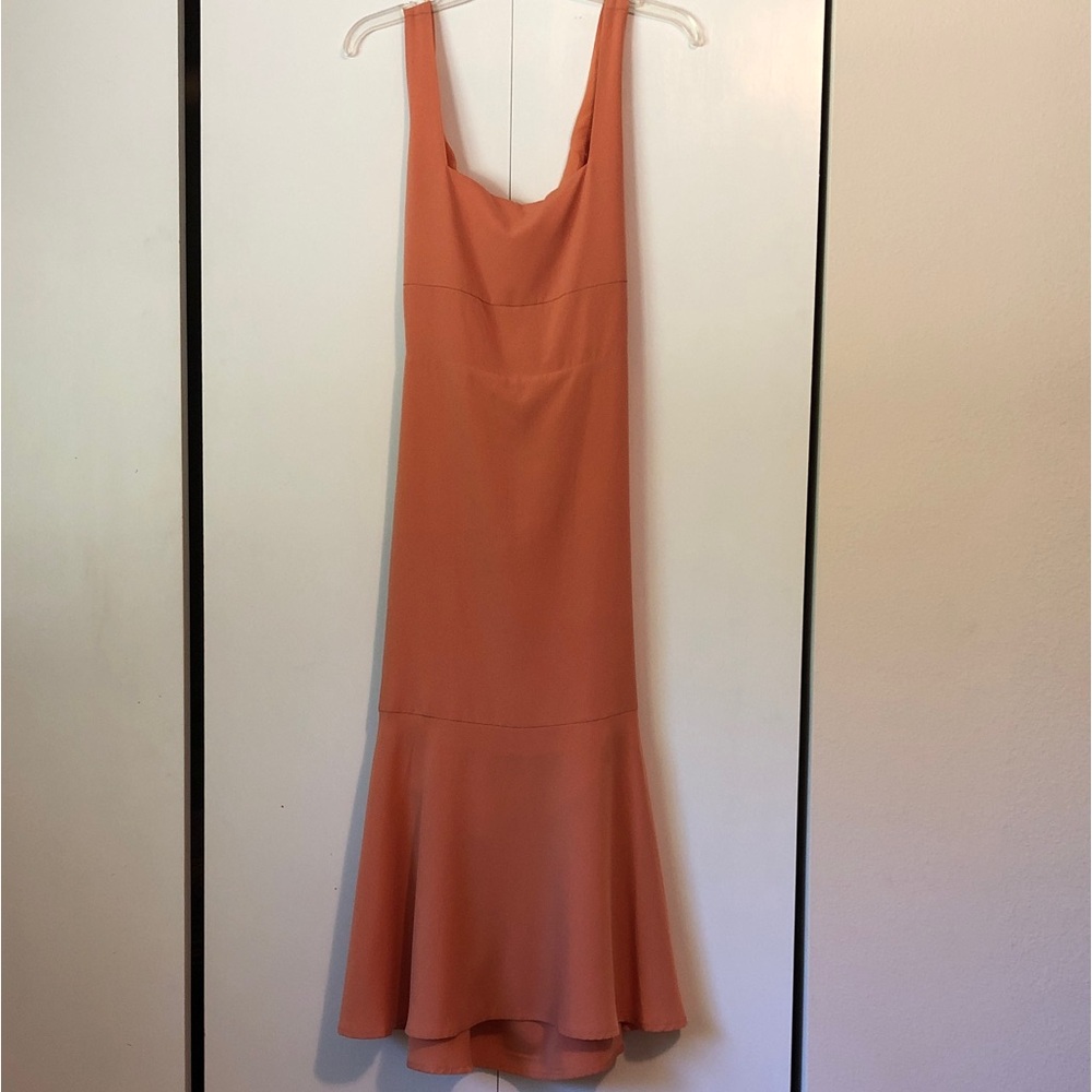 Sleeveless Coral Midi Dress with back ties.